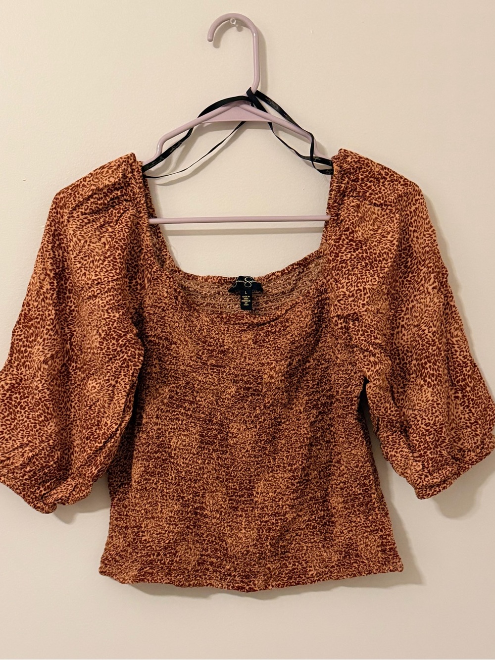 Jessica Simpson Rust Textured Puff-Sleeve Square Neck Blouse